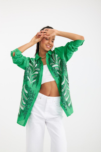 KADIN OVERSIZE PAYET VE NAKIŞLI GÖMLEK