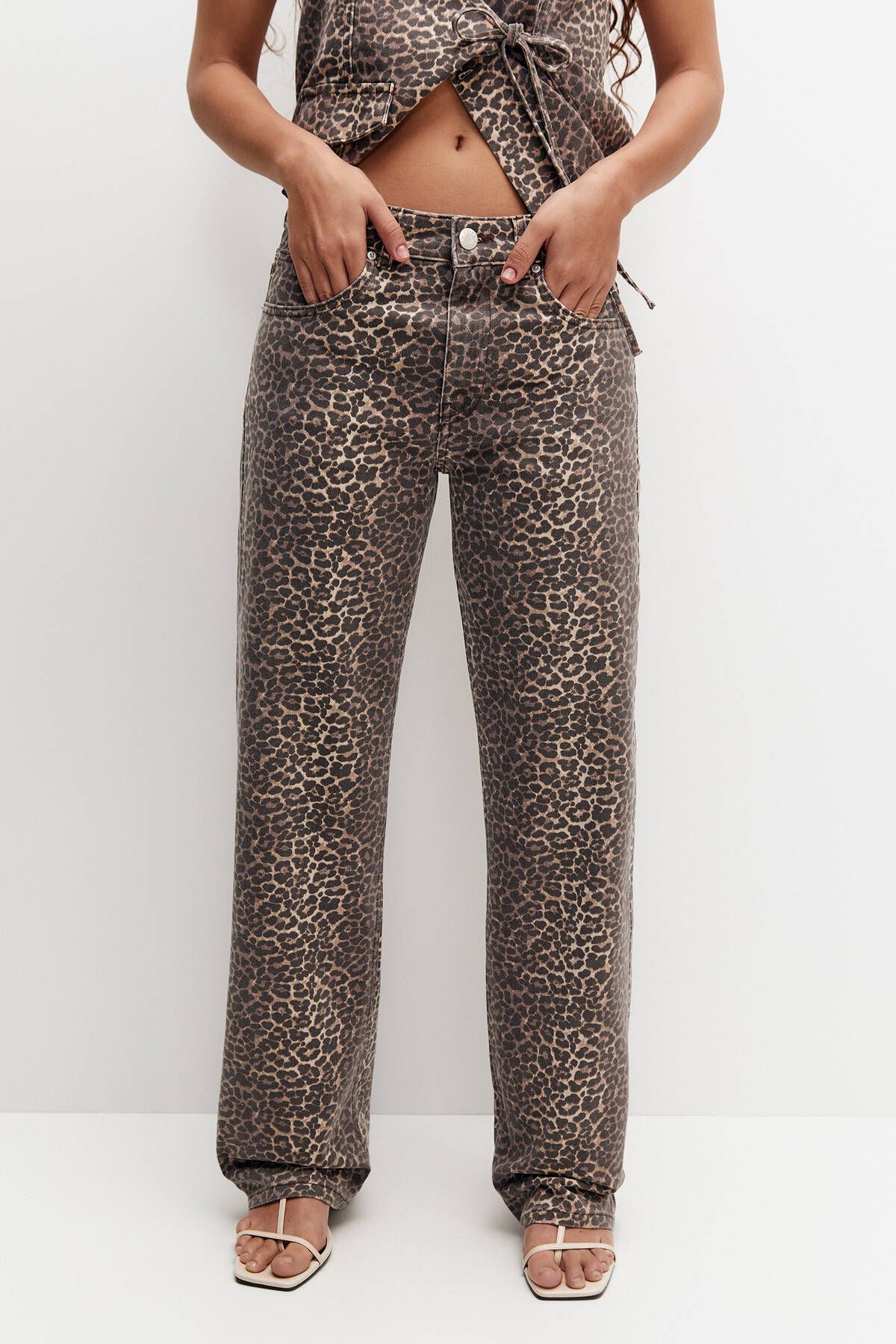Leopar desenli straight fit pantolon Leopar desenli straight fit pantolon