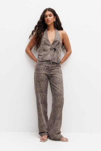 Leopar desenli straight fit pantolon Leopar desenli straight fit pantolon