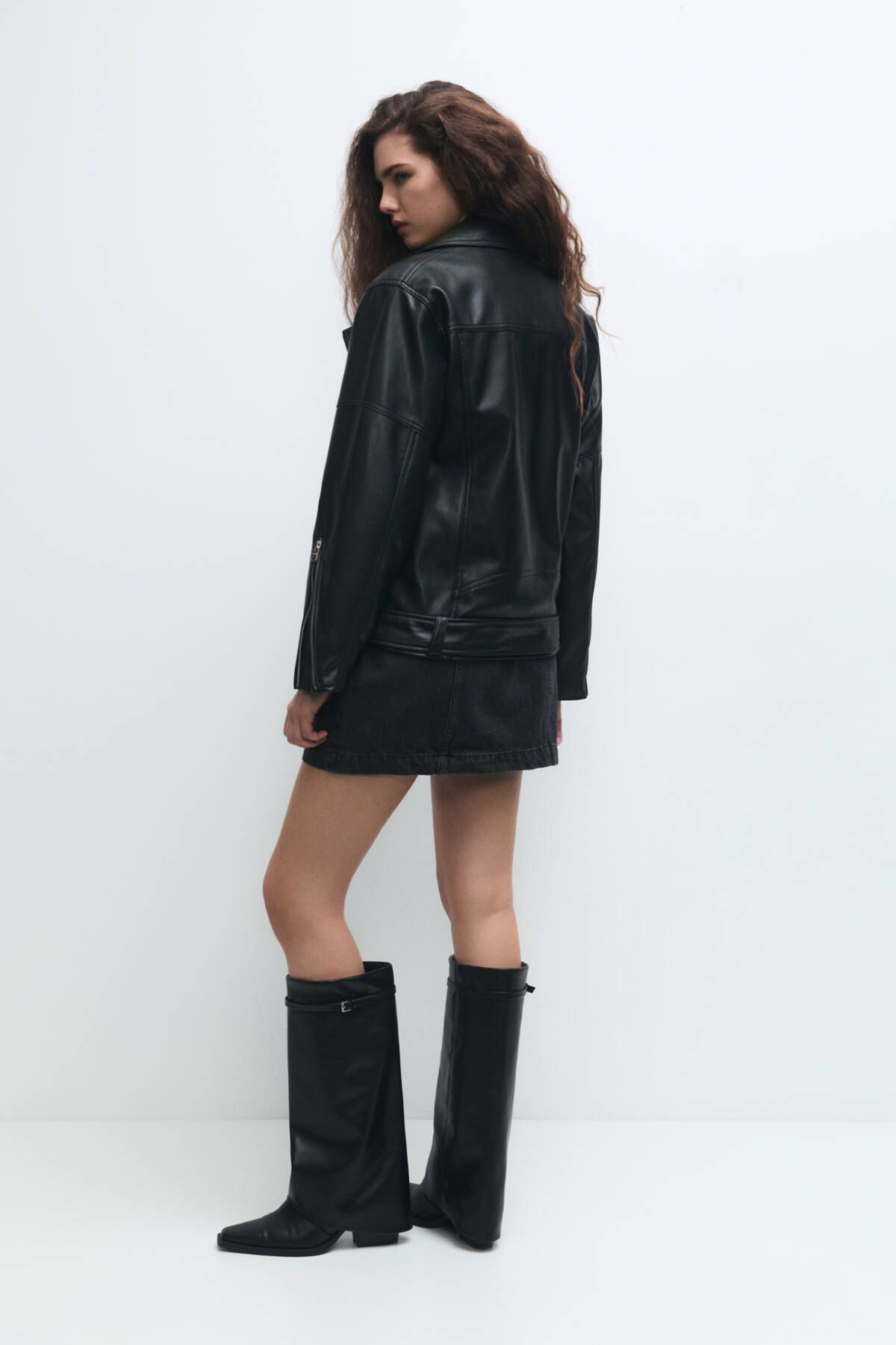 Oversize Suni Deri Biker Ceket Oversize Suni Deri Biker Ceket