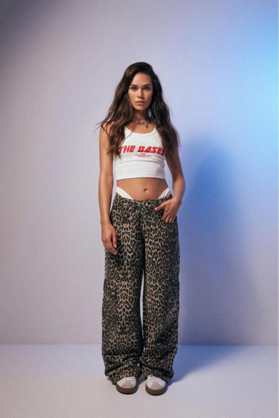 Leopar Desenli Bol Kesim Kargo Cepli Baggy Jean