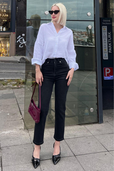 Siyah Slim Fit Kadın Mom Jean Mg1738 Siyah Slim Fit Kadın Mom Jean Mg1738