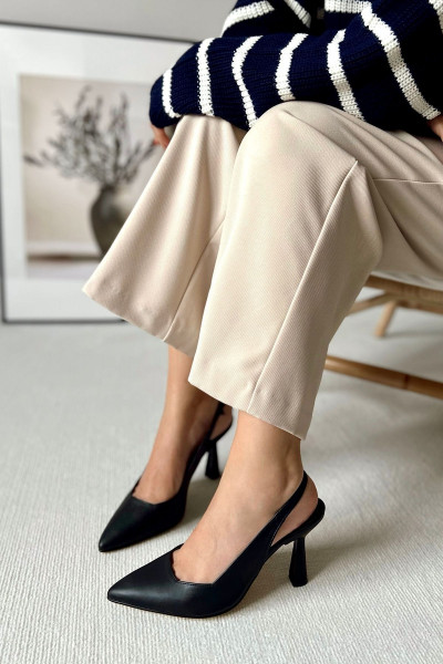 Spark Mat Deri Siyah Sivri Burun Arka Açık Stiletto Abiye Topuklu Kadın Ayakkabı