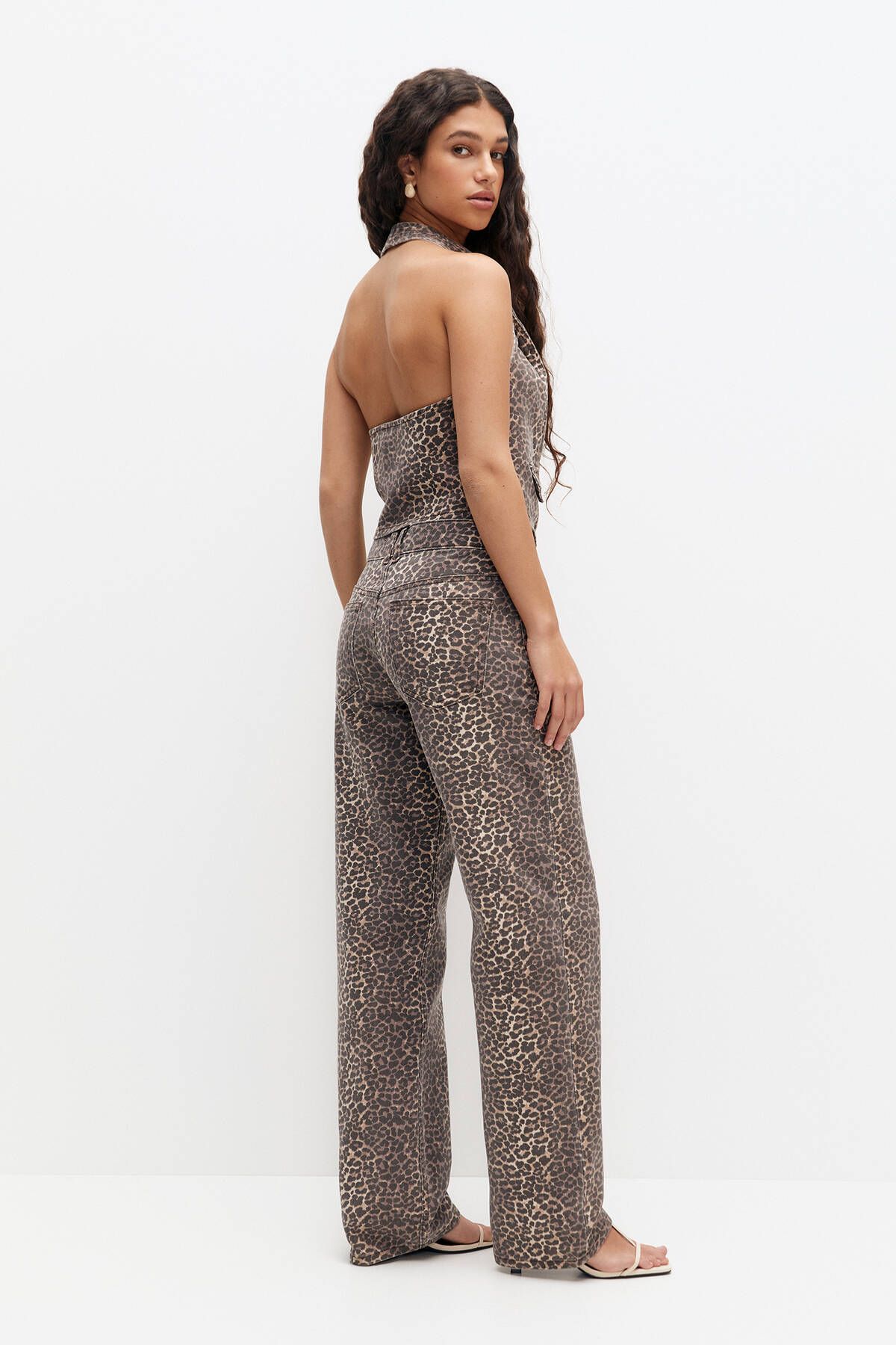 Leopar desenli straight fit pantolon Leopar desenli straight fit pantolon
