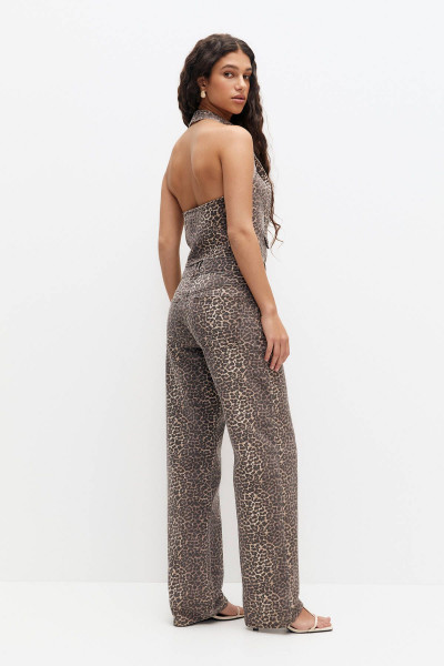 Leopar desenli straight fit pantolon Leopar desenli straight fit pantolon