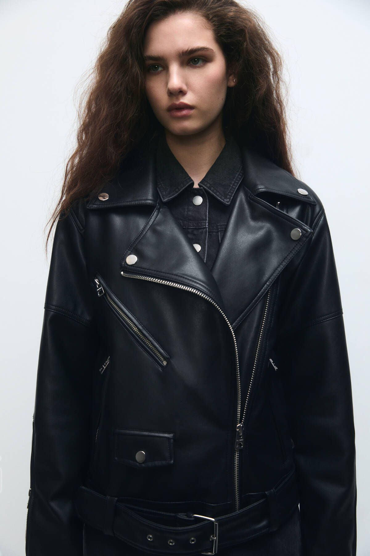 Oversize Suni Deri Biker Ceket Oversize Suni Deri Biker Ceket