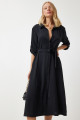 Kadın Siyah Kuşaklı Gömlek Elbise DD01256 Kadın Siyah Kuşaklı Gömlek Elbise DD01256