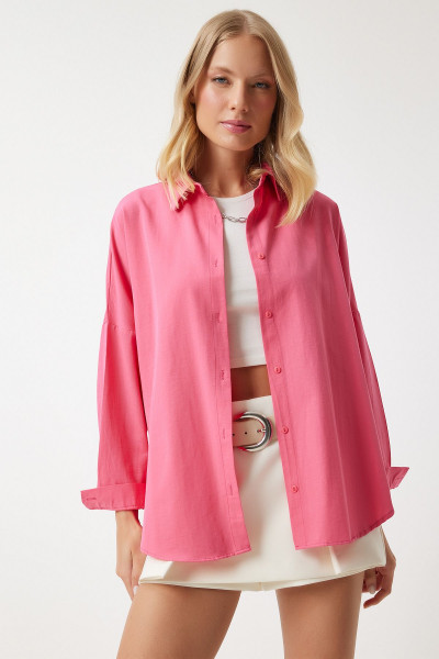 Kadın Pembe Oversize Uzun Basic Gömlek MX00167 Kadın Pembe Oversize Uzun Basic Gömlek MX00167