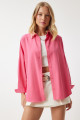 Kadın Pembe Oversize Uzun Basic Gömlek MX00167