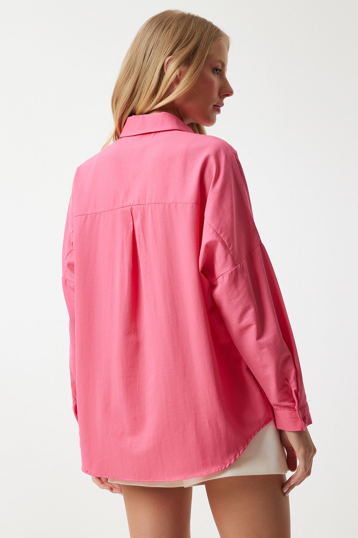 Kadın Pembe Oversize Uzun Basic Gömlek MX00167