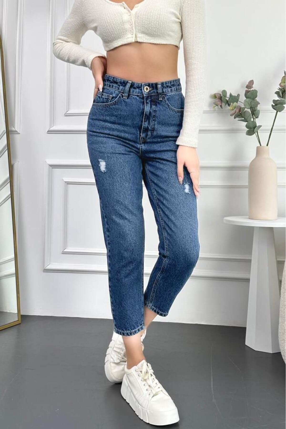 Mavi Yıpratmalı Kadın Likralı Boyfriend Jean Yüksek Bel Esnek Kot Pantolon MABEL-MAVİYPT Mavi Yıpratmalı Kadın Likralı Boyfriend Jean Yüksek Bel Esnek Kot Pantolon MABEL-MAVİYPT