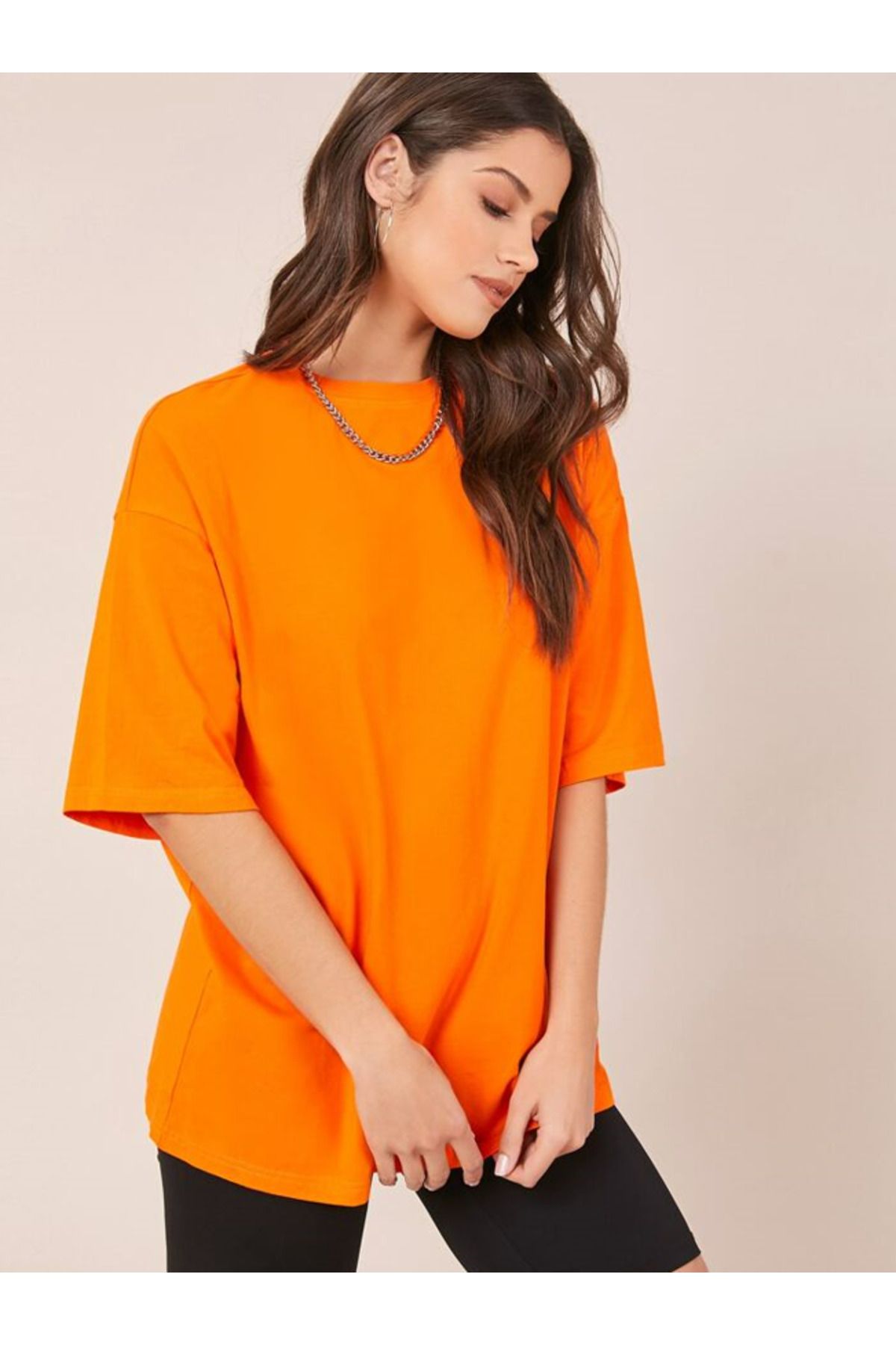 Unisex Pamuk Siyah Bisiklet Yaka Oversize Boyfriend T-shirt