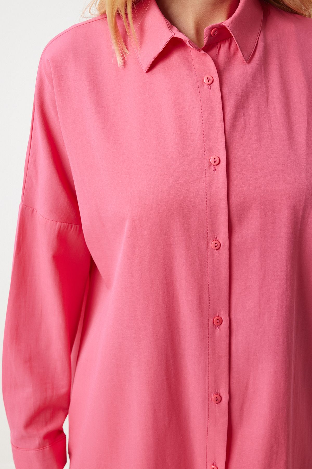 Kadın Pembe Oversize Uzun Basic Gömlek MX00167
