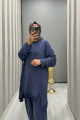 Ribana Detaylı Tunik Pantolon Takım İndigo 4YGSTKM4554 Ribana Detaylı Tunik Pantolon Takım İndigo 4YGSTKM4554