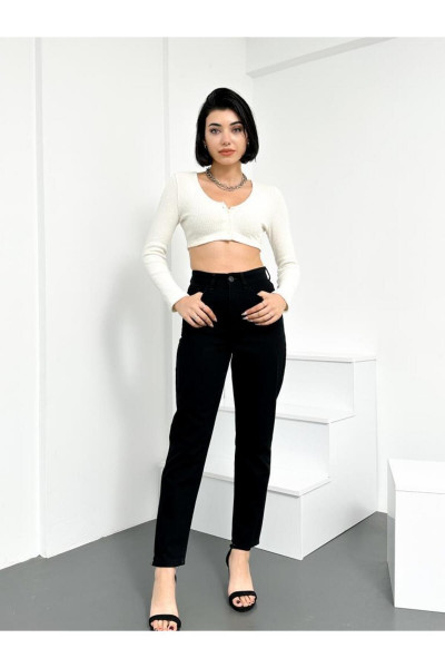 Siyah Kadın Mom Jean Yüksek Bel Likrasız %100 Pamuk Kot Pantolon Anna Model Siyah Kadın Mom Jean Yüksek Bel Likrasız %100 Pamuk Kot Pantolon Anna Model