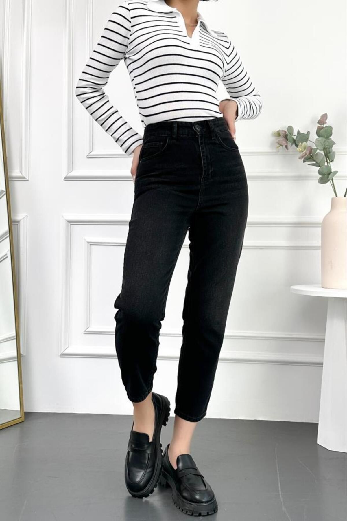 Taşlamalı Siyah Kadın Boyfriend Jean Yüksek Bel Likrasız %100 Pamuk Kot Pantolon Mabel-ant Taşlamalı Siyah Kadın Boyfriend Jean Yüksek Bel Likrasız %100 Pamuk Kot Pantolon Mabel-ant
