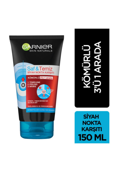 Saf Temiz Kömürlü 3ü 1 Arada 150ml Saf Temiz Kömürlü 3ü 1 Arada 150ml