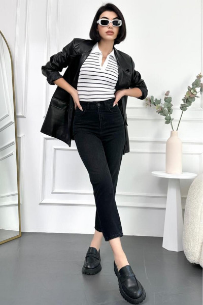 Taşlamalı Siyah Kadın Boyfriend Jean Yüksek Bel Likrasız %100 Pamuk Kot Pantolon Mabel-ant Taşlamalı Siyah Kadın Boyfriend Jean Yüksek Bel Likrasız %100 Pamuk Kot Pantolon Mabel-ant