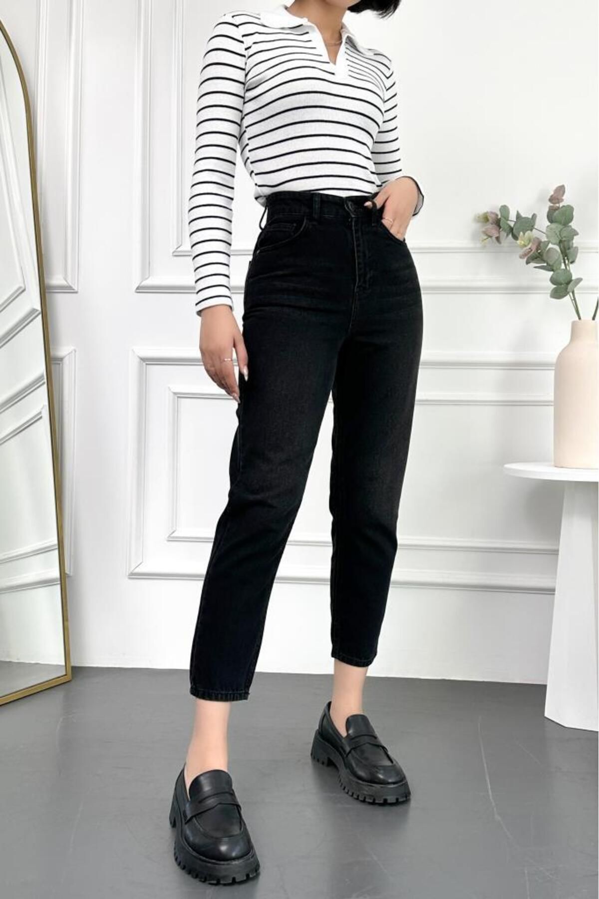 Taşlamalı Siyah Kadın Boyfriend Jean Yüksek Bel Likrasız %100 Pamuk Kot Pantolon Mabel-ant Taşlamalı Siyah Kadın Boyfriend Jean Yüksek Bel Likrasız %100 Pamuk Kot Pantolon Mabel-ant