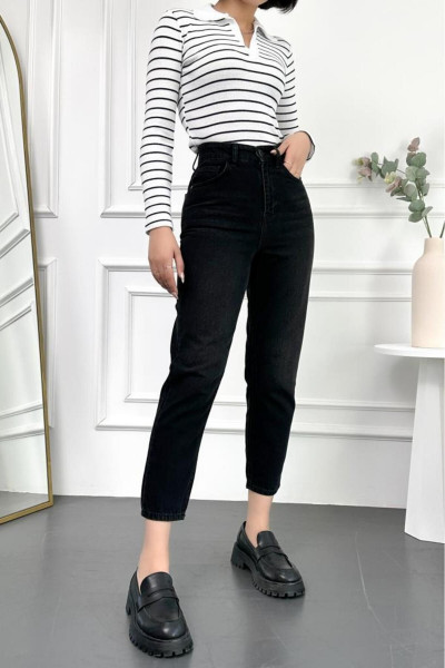 Taşlamalı Siyah Kadın Boyfriend Jean Yüksek Bel Likrasız %100 Pamuk Kot Pantolon Mabel-ant Taşlamalı Siyah Kadın Boyfriend Jean Yüksek Bel Likrasız %100 Pamuk Kot Pantolon Mabel-ant