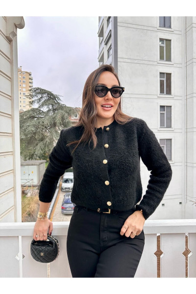 Siyah Altın Renk Düğmeli Hırka Siyah Altın Renk Düğmeli Hırka