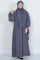 Kol Bağcıklı Robalı Elbise ve 3 Katlı Sufle Hijab Tesettür Takım