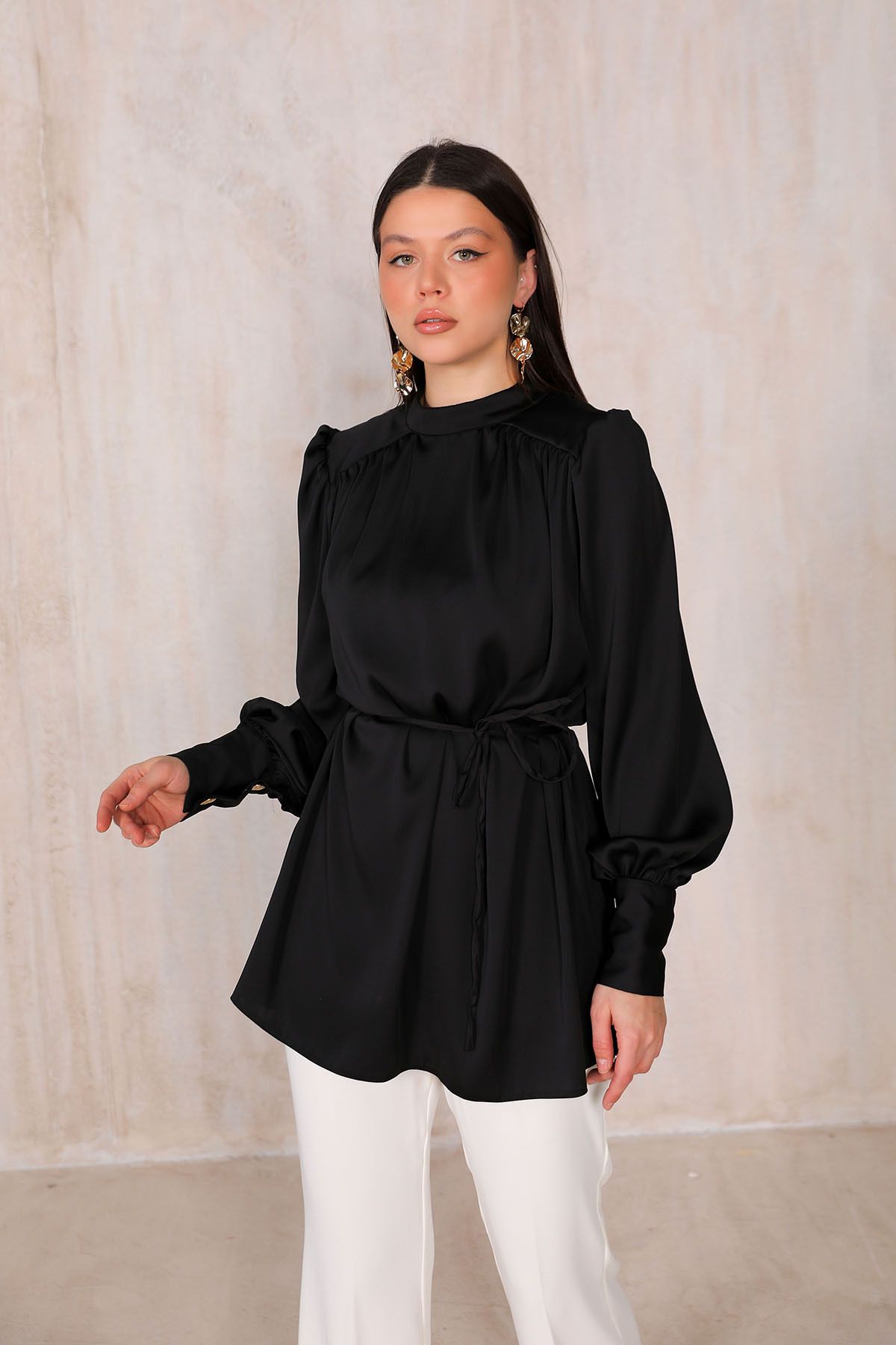 SİYAH Saten Tunik 32-2037 SİYAH Saten Tunik 32-2037