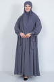 Kol Bağcıklı Robalı Elbise ve 3 Katlı Sufle Hijab Tesettür Takım