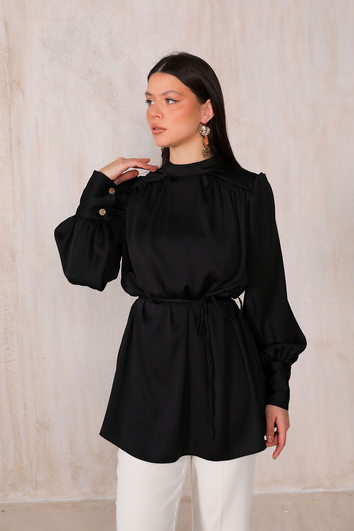SİYAH Saten Tunik 32-2037 SİYAH Saten Tunik 32-2037