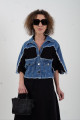 Mavi Siyah Triko Detaylı Denim Ceket Mavi Siyah Triko Detaylı Denim Ceket