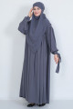 Kol Bağcıklı Robalı Elbise ve 3 Katlı Sufle Hijab Tesettür Takım