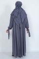 Kol Bağcıklı Robalı Elbise ve 3 Katlı Sufle Hijab Tesettür Takım
