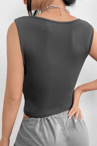 Kare Yaka Büzgü Detaylı Esnek Crop Bluz