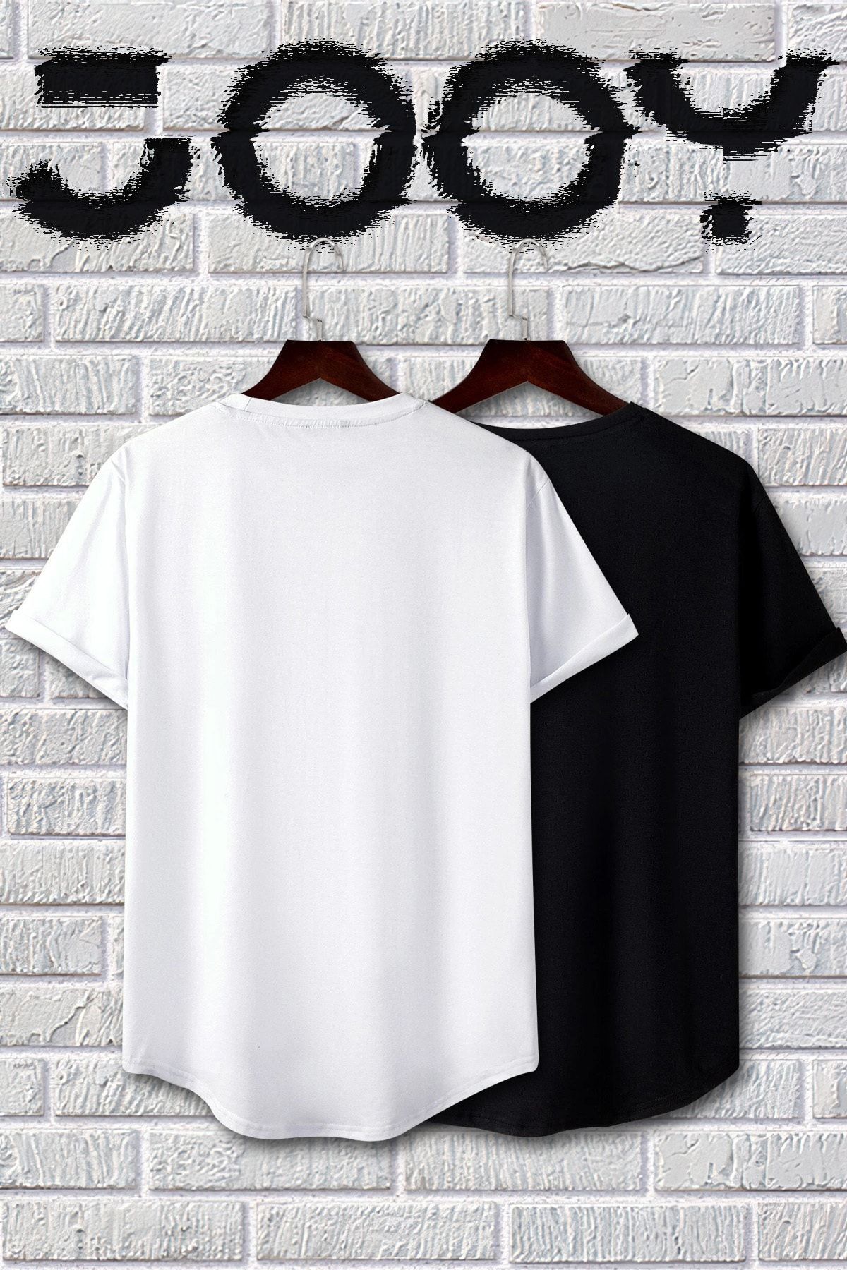 Unisex Siyah Beyaz Oval Kesim Tshirt 2'li Set