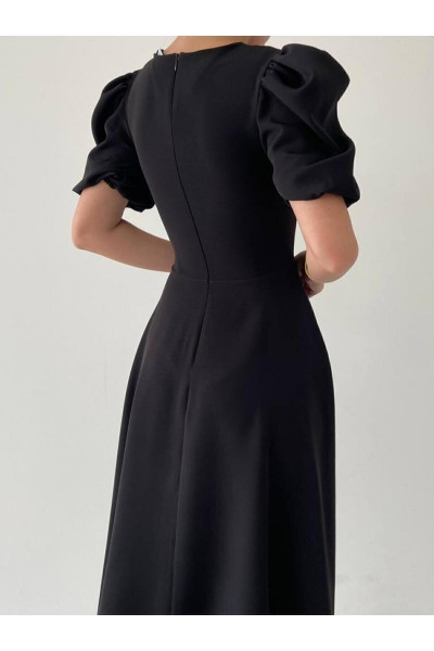 Siyah Karpuz Kollu Midi Boy Elbise Siyah Karpuz Kollu Midi Boy Elbise