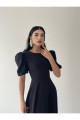 Siyah Karpuz Kollu Midi Boy Elbise