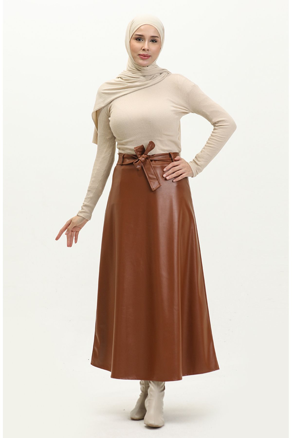 Suni Kloş Etek 24K1020-01 Taba