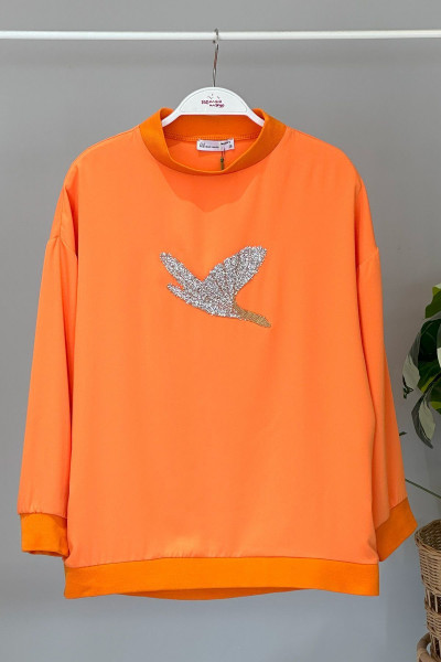 Missemramiss Taş Aksesuarlı Sweatshirt 4446 Turuncu Missemramiss Taş Aksesuarlı Sweatshirt 4446 Turuncu
