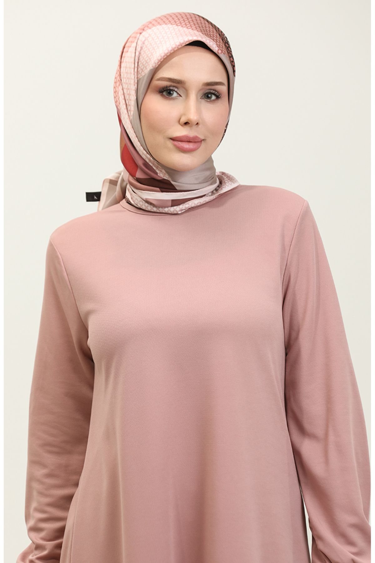 Kolu Lastikli Elbise 0650-05 Gül Kurusu Kolu Lastikli Elbise 0650-05 Gül Kurusu