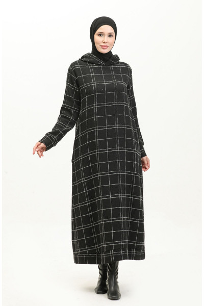 Tüvit Kapüşonlu Elbise 0284-01 Siyah Tüvit Kapüşonlu Elbise 0284-01 Siyah