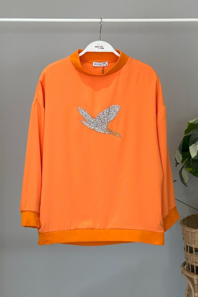 Missemramiss Taş Aksesuarlı Sweatshirt 4446 Turuncu Missemramiss Taş Aksesuarlı Sweatshirt 4446 Turuncu