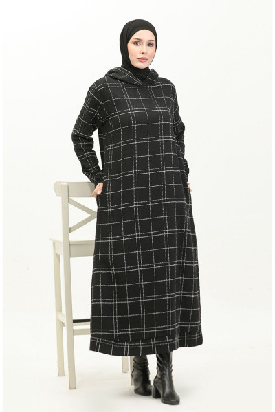 Tüvit Kapüşonlu Elbise 0284-01 Siyah Tüvit Kapüşonlu Elbise 0284-01 Siyah