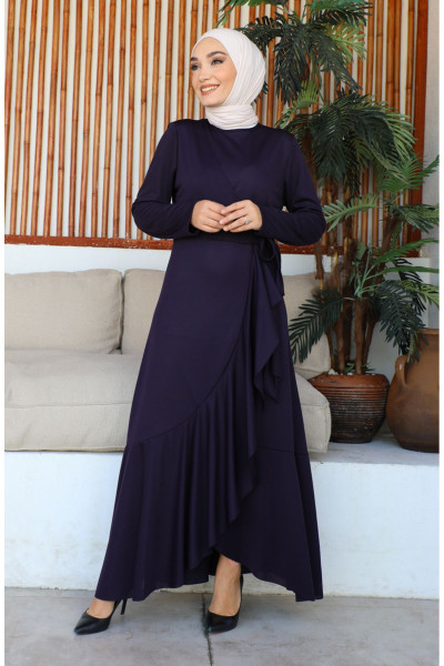 Yandan Bağlamalı Volanlı Elbise 1907-08 Mor Yandan Bağlamalı Volanlı Elbise 1907-08 Mor