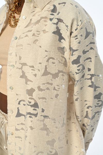 KADIN RAHAT KALIP DEVORE KUMAŞ KREM GÖMLEK KADIN RAHAT KALIP DEVORE KUMAŞ KREM GÖMLEK