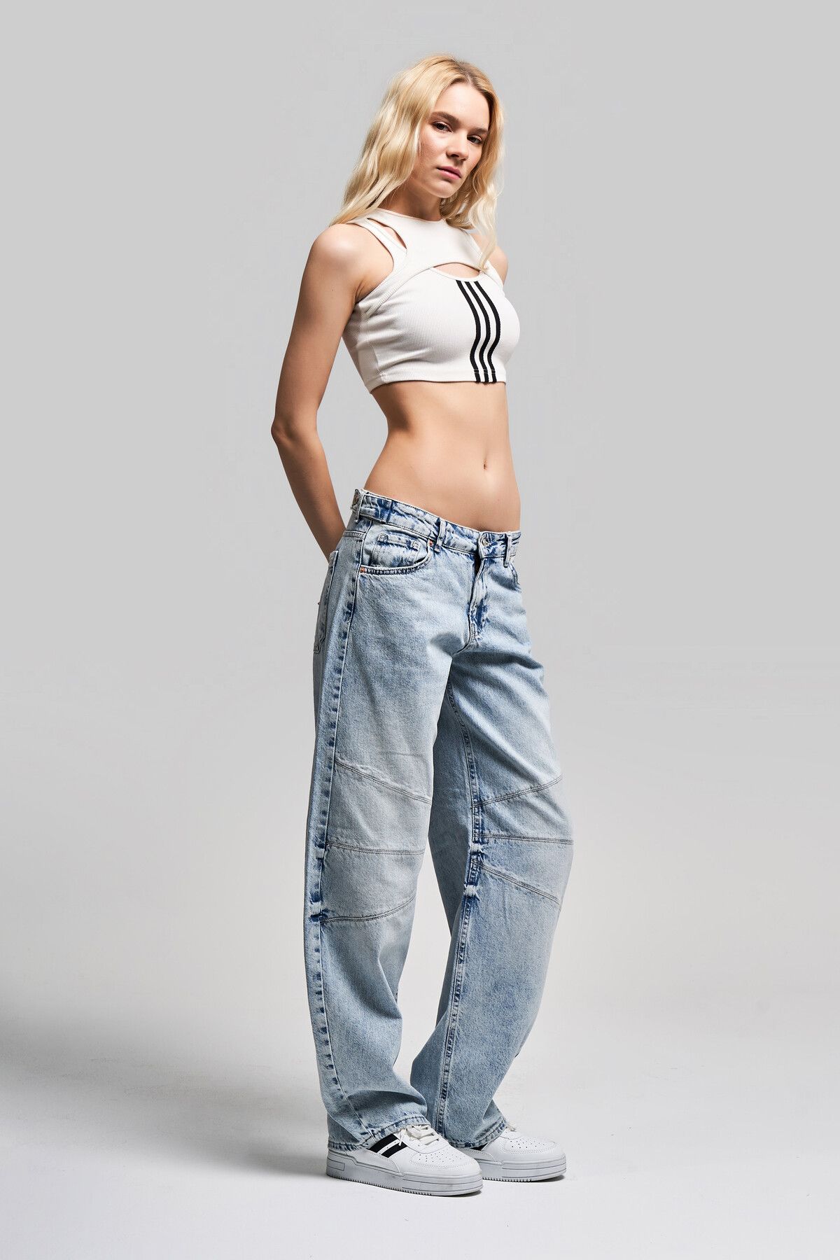 Kadın Snow Kot Rengi Wide Leg Balon Fit Orta Bel Denim Kadın Snow Kot Rengi Wide Leg Balon Fit Orta Bel Denim