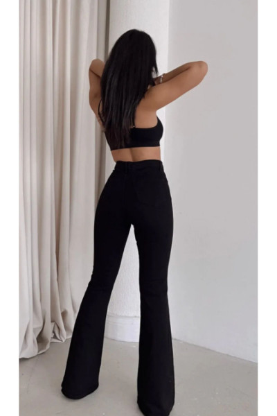 Moda Deniz Yüksek Bel Ispanyol Paça Siyah Flare Jeans Kot Pantolon Moda Deniz Yüksek Bel Ispanyol Paça Siyah Flare Jeans Kot Pantolon