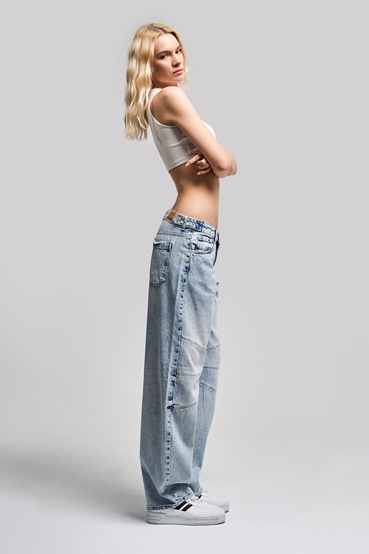 Kadın Snow Kot Rengi Wide Leg Balon Fit Orta Bel Denim Kadın Snow Kot Rengi Wide Leg Balon Fit Orta Bel Denim