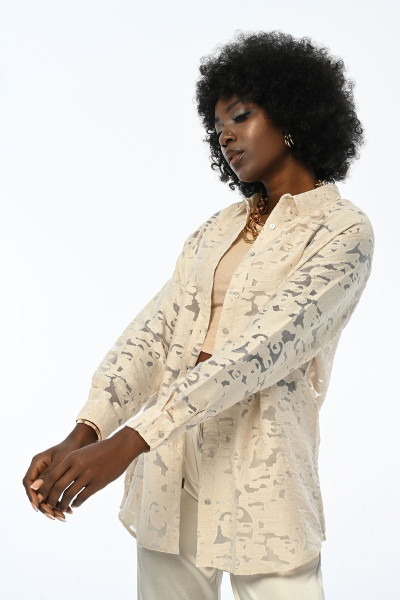 KADIN RAHAT KALIP DEVORE KUMAŞ KREM GÖMLEK KADIN RAHAT KALIP DEVORE KUMAŞ KREM GÖMLEK