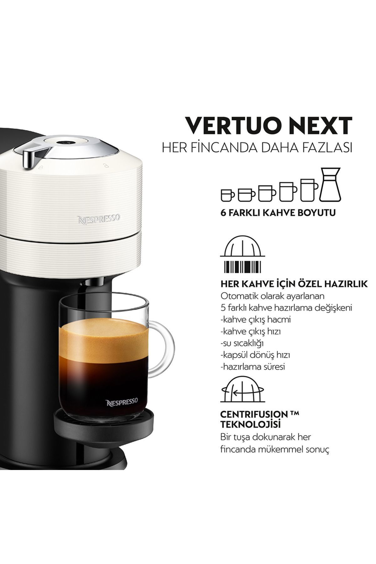 Vertuo Next C White Kapsül Kahve Makinesi Vertuo Next C White Kapsül Kahve Makinesi