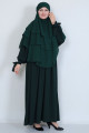 Kol Bağcıklı Robalı Elbise ve 3 Katlı Sufle Hijab Tesettür Takım